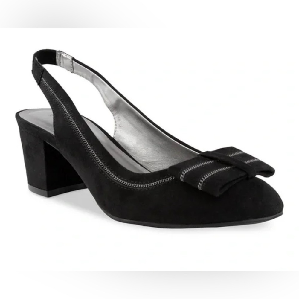 Karen Scott Lana Slingback Heels in Black with Bow Accent - Size 8.5 (NWOB)